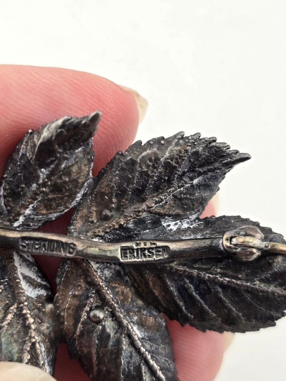 Vintage Ove Eriksen Sterling Silver Leaf Brooch Denmark Scandinavian - Picture 5 of 6